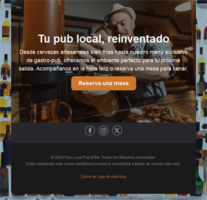 Email de reserva de mesa para gastropub