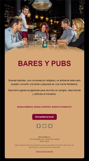 Plantilla de email para bar de barrio