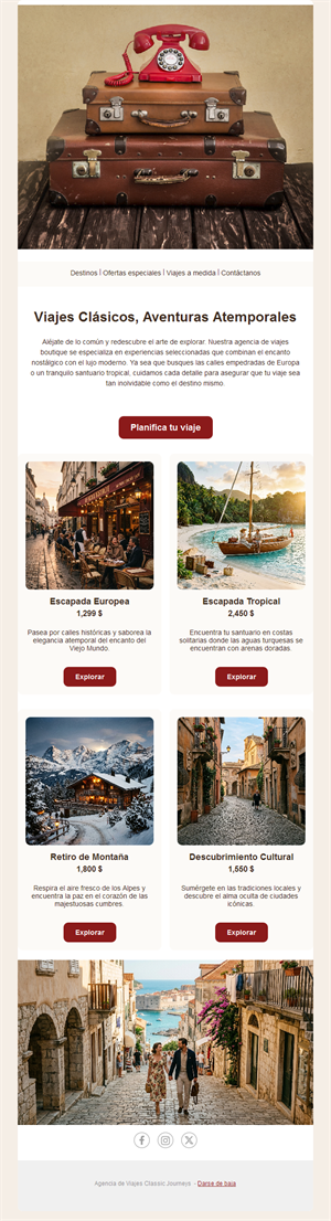 Email vintage de agencia de viajes