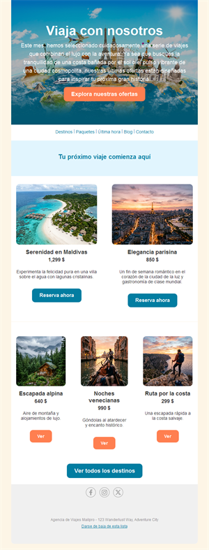 Newsletter de ofertas de viajes