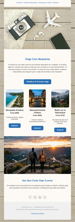 Email de agencia de viajes para planificar