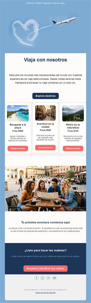 Email de destinos de agencia de viajes