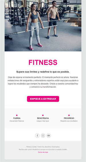 Email de gimnasio rosa y blanco