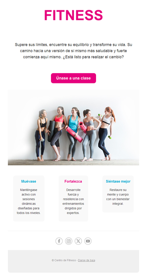 Email de clases de fitness para mujeres