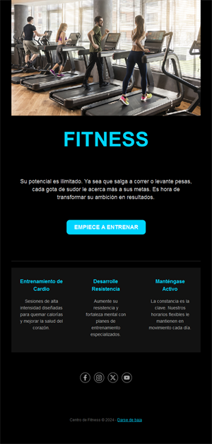 Email de fitness negro y cian