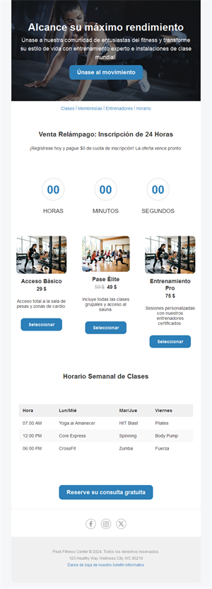 Email de oferta flash de gimnasio