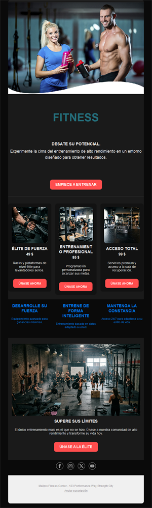 Email de planes de membresía de gimnasio