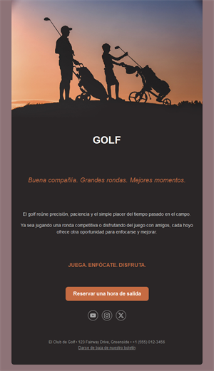 Email de golf entre amigos con reserva