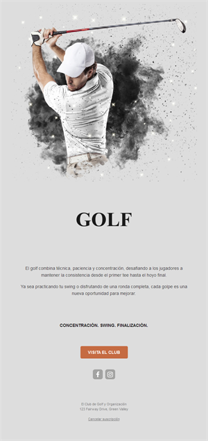 Email gris de club de golf con golfista