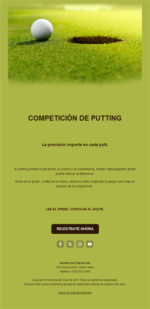 Email de competición de putting