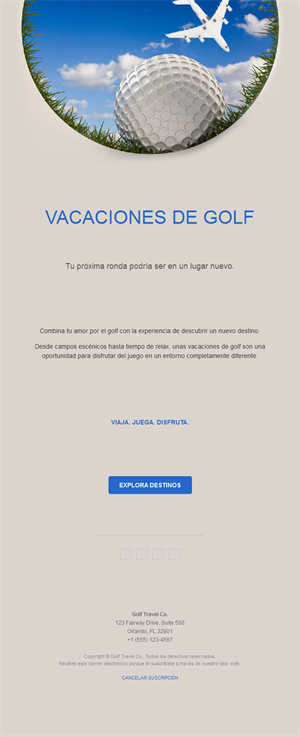 Email de viajes de golf