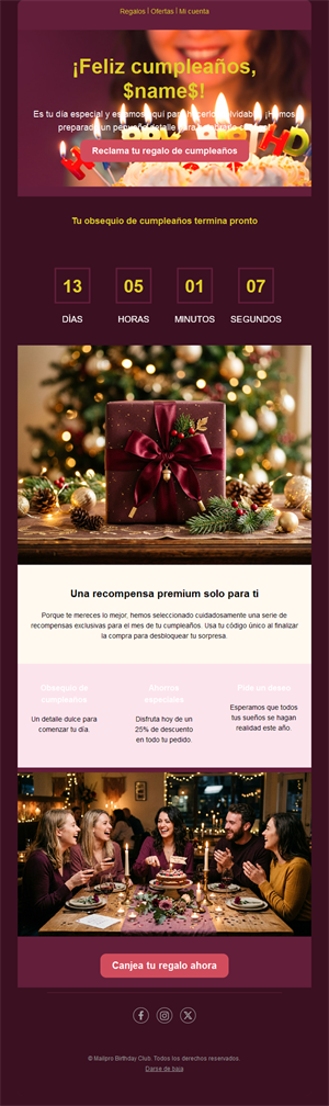 Email de recompensa premium con cuenta atrás