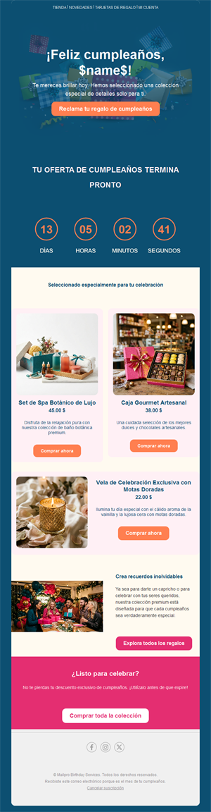 Email de oferta de cumpleaños con cuenta atrás