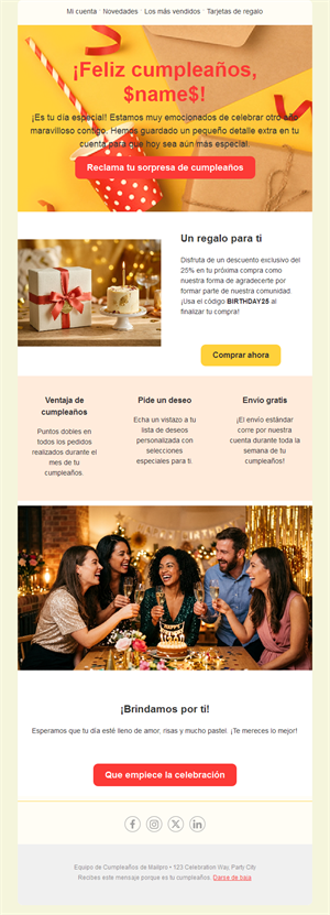 Email sorpresa de cumpleaños con descuento
