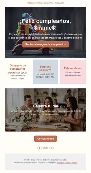 Email cálido de cumpleaños con regalo y ventajas