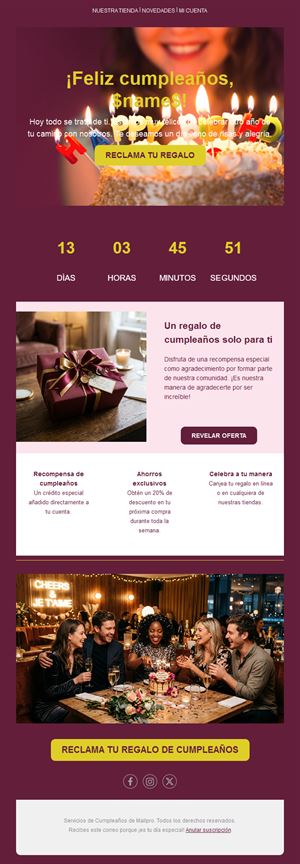 Email burdeos de recompensa de cumpleaños
