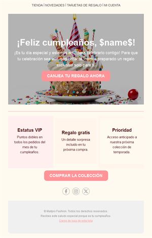 Email de cumpleaños con ventajas VIP