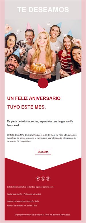 Email de descuento para el mes de cumpleaños