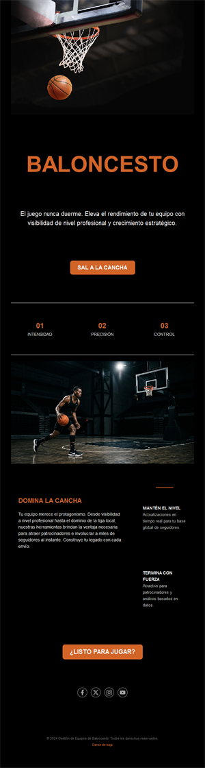 Email minimalista negro para equipo de baloncesto