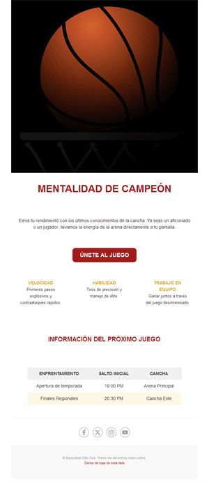 Email con información del próximo partido