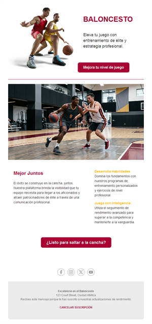 Newsletter de entrenamientos de baloncesto