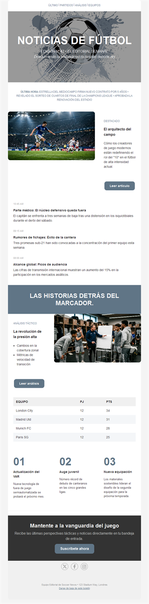 Newsletter editorial semanal de fútbol