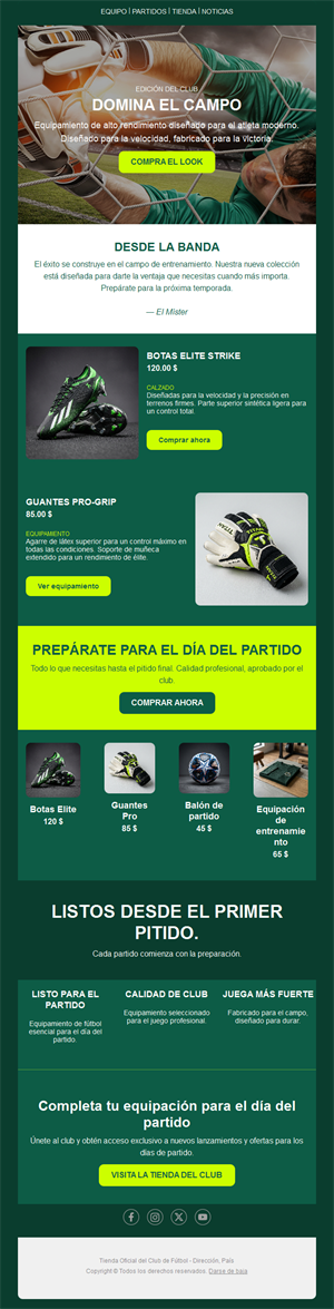 Email de tienda de material de fútbol
