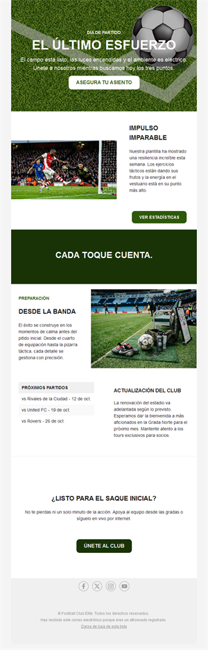 Email de día de partido con entradas
