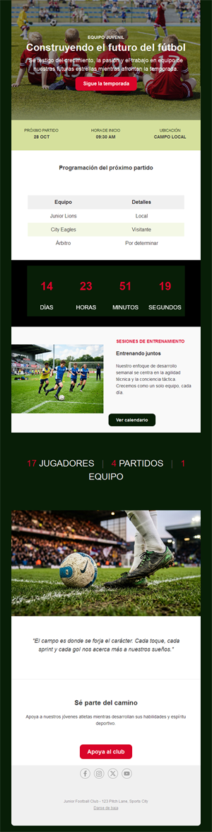 Newsletter de club de fútbol juvenil