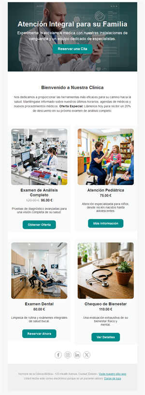 Email de servicios y precios de clínica