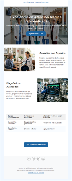 Email de clínica de atención personalizada