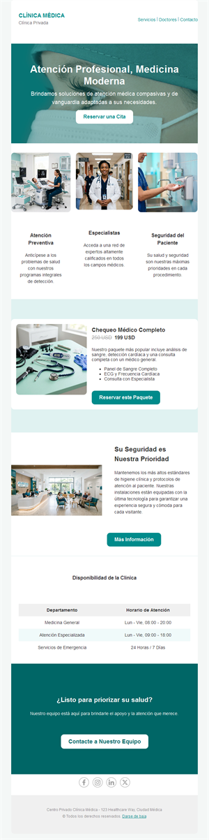 Email de chequeo en clínica privada