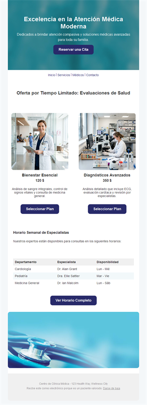 Email de oferta de chequeo médico