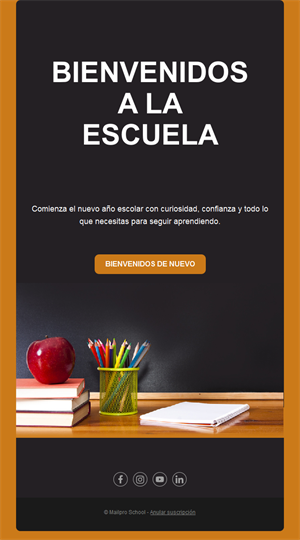 Email de bienvenida escolar con pizarra