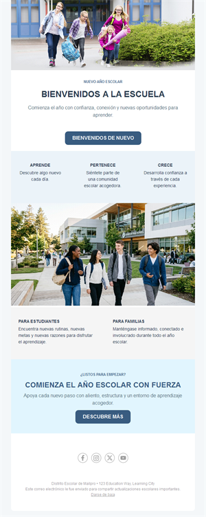 Email de bienvenida al colegio