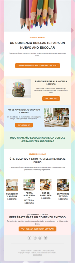Email de tienda de material escolar