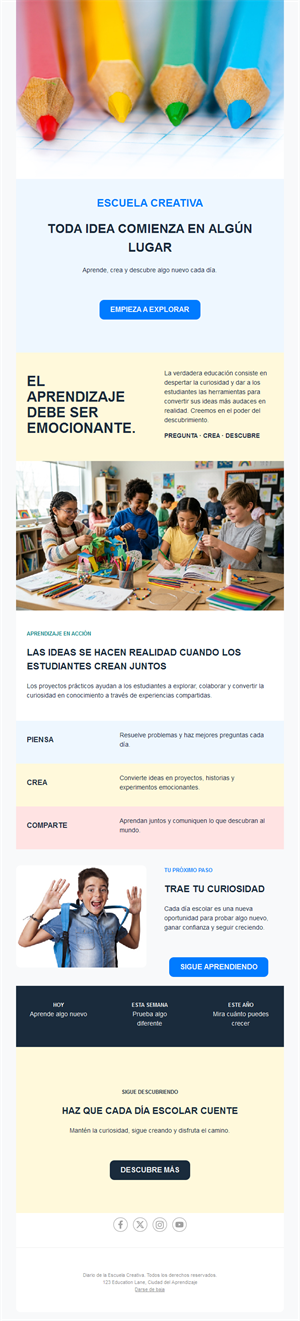 Newsletter de escuela creativa