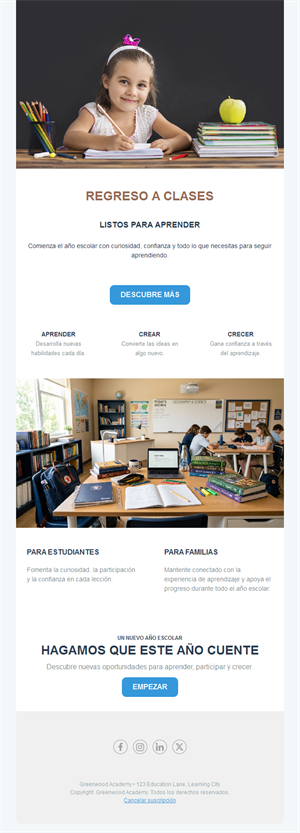 Newsletter de vuelta al cole para familias