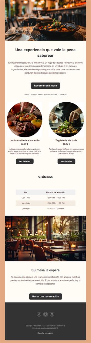 Email de menú de temporada de restaurante