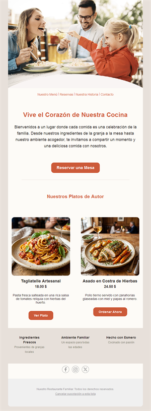 Email de restaurante familiar
