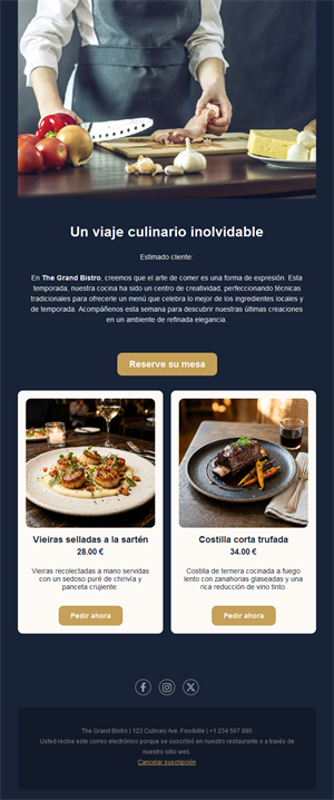 Email de bistró de alta cocina