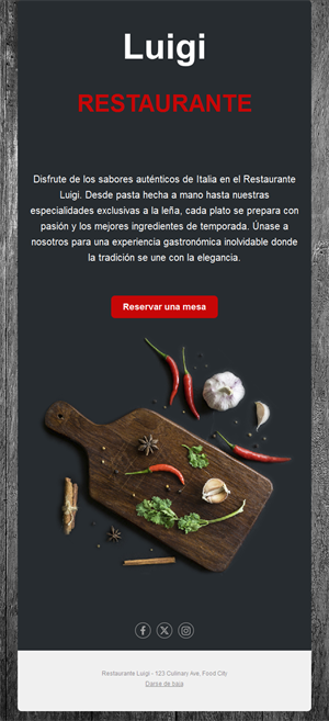Email de restaurante italiano