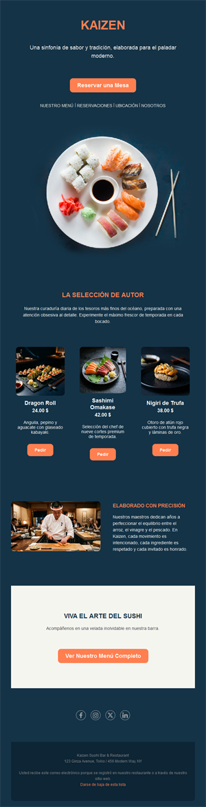 Email de restaurante de sushi
