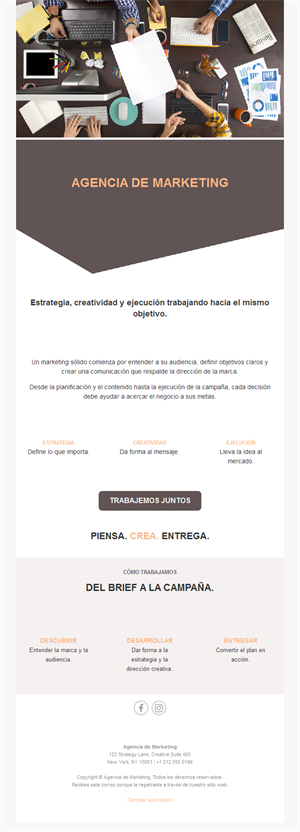 Email de agencia del briefing a la campaña