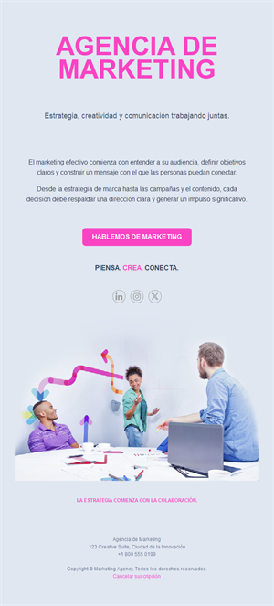 Email rosa de agencia creativa de marketing