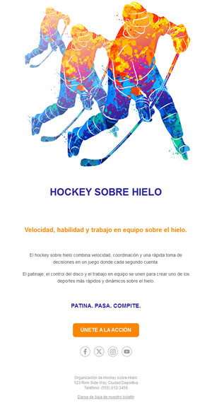Email de hockey con acuarela de colores