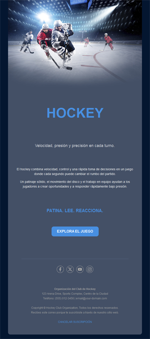 Email azul marino de partido de hockey