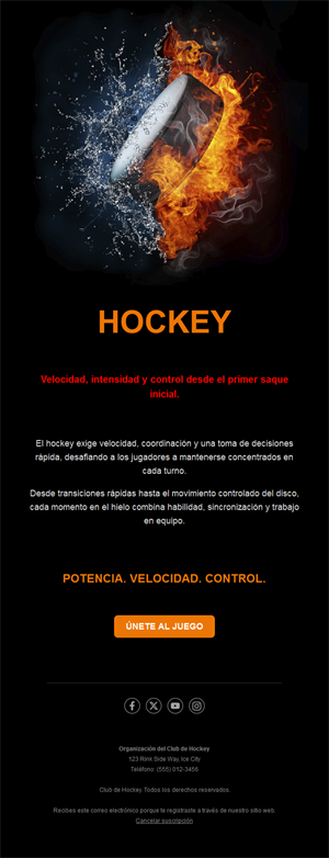 Email de hockey fuego y hielo