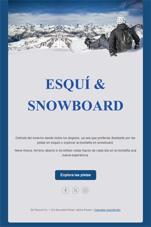 Email de estación de esquí y snowboard