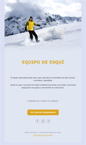 Email de guía de material de esquí